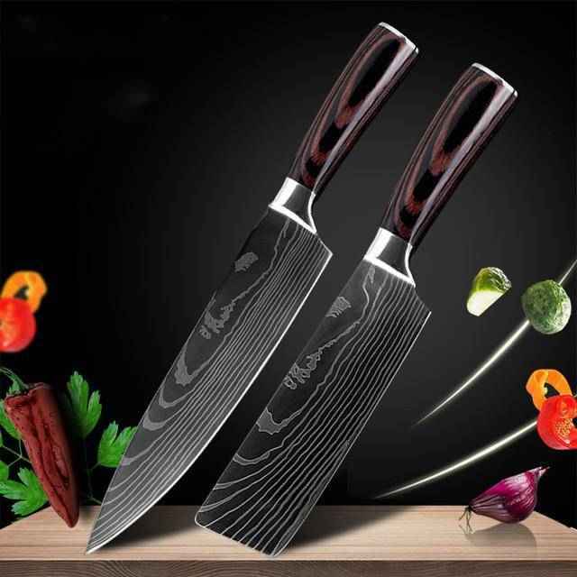 Sarah Express Professional Damascus Chef Knife Set - 7CR17 Stainless Steel Kitchen Knives 8 chef+ 7 clever