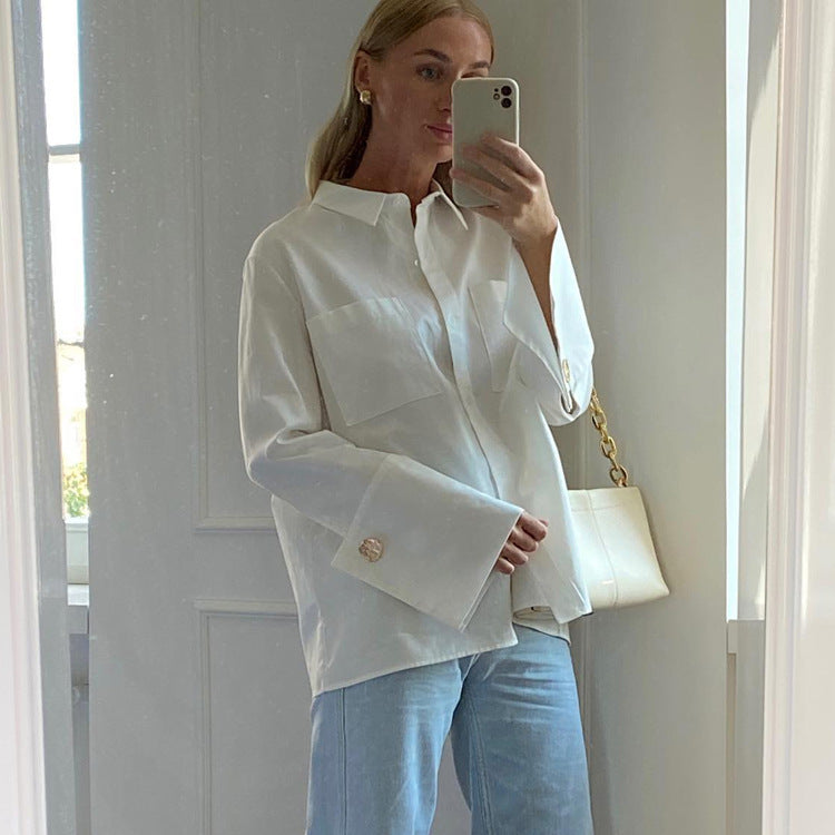 Sarah Express Women's Long Sleeve Shirt Loose Fit Casual Spring Top