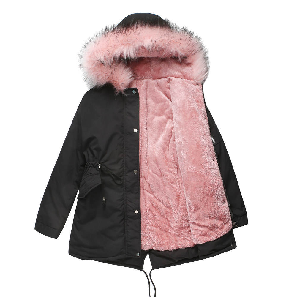 Sarah Express Women's Mid-Length Cotton Padded Hooded Parka Coat Loose Fit Winter Jacket