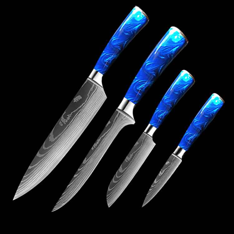 Sarah Express Professional 8-Inch Chef Knife with Blue Resin Handle - Premium Stainless Steel Kitchen Knife Blue 4piece setB