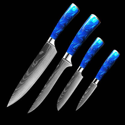 Sarah Express Professional 8-Inch Chef Knife with Blue Resin Handle - Premium Stainless Steel Kitchen Knife Blue 4piece setB