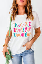 Sarah Express Women's THANKFUL Round Neck Short Sleeve T-Shirt