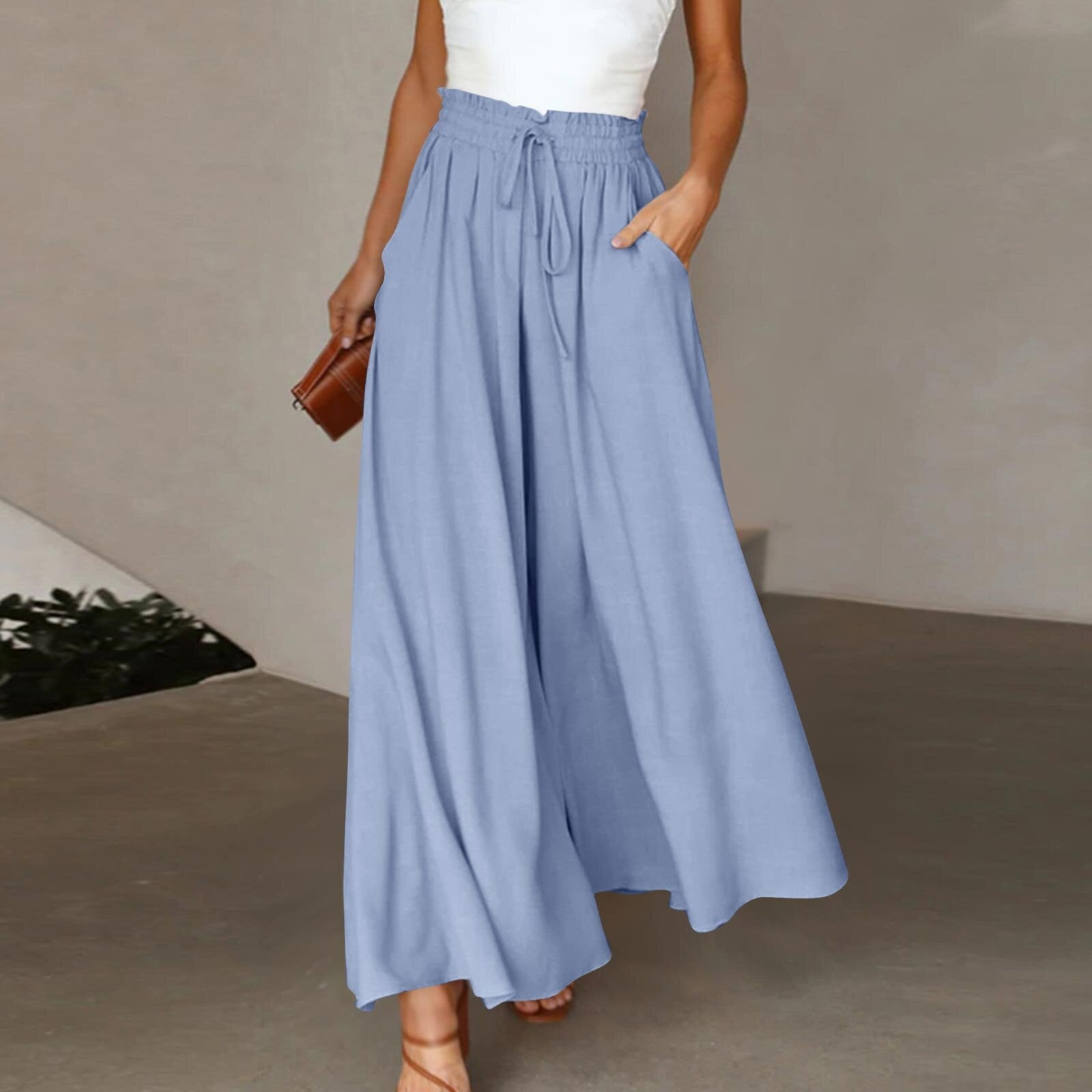 Sarah Express High Waist Wide Leg Dress Pants Elastic Waistband Full Length Trousers
