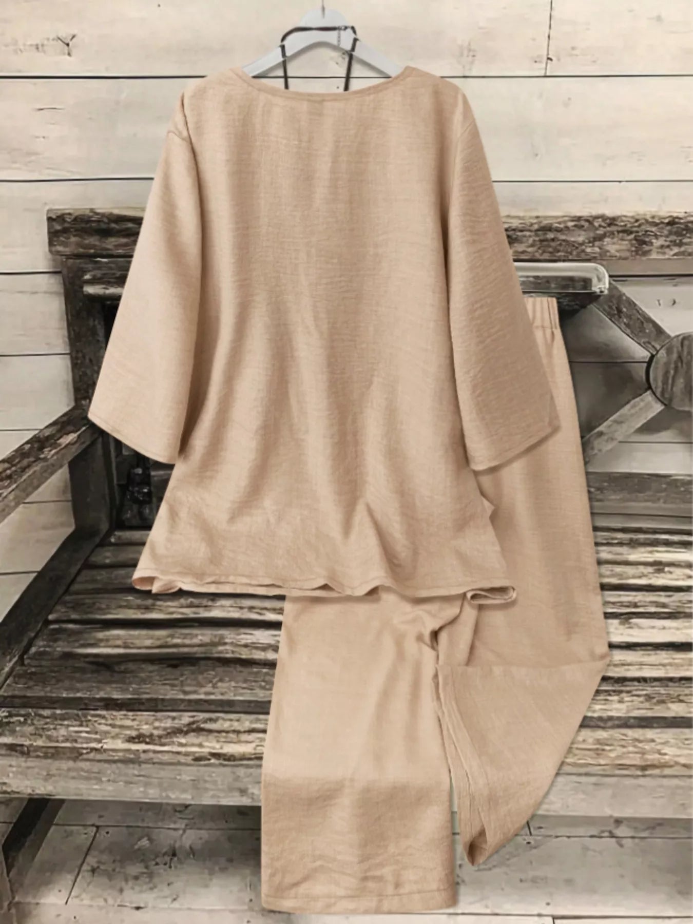 Sarah Express Women's Plus Size V-Neck Long Sleeve Top and Pants Set