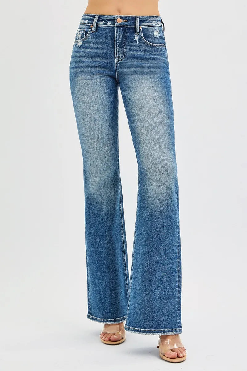 Sarah Express Women’s Plus Size Tummy Control High Rise Flare Jeans
