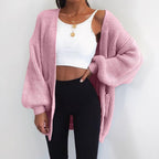 Sarah Express Women's Loose Fit Mid-Length Cardigan Sweater Open Front Knit Jacket Solid Color Casual
