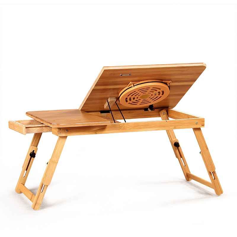 Sarah Express Bamboo Folding Laptop Desk with Storage Drawer and Cooling Fan