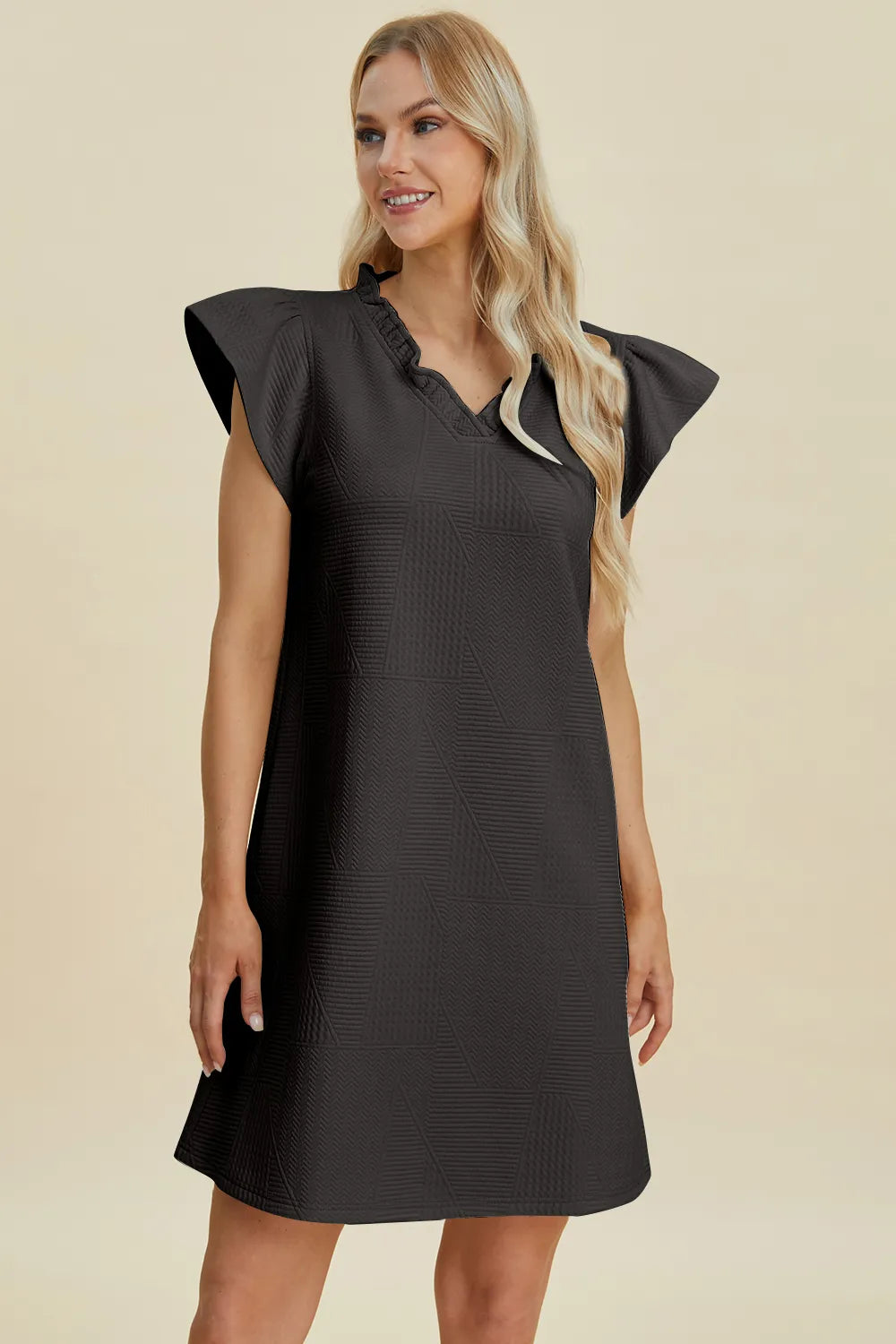 Sarah Express Women’s Plus Size Ruffled V-Neck Cap Sleeve Dress
