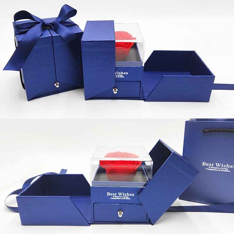 Sarah Express Valentine's Day Rose Gift Box - Eternal Flower Jewelry Box with Romantic Plastic Rose Blue