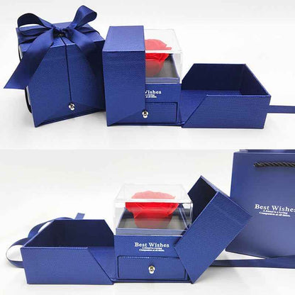 Sarah Express Valentine's Day Rose Gift Box - Eternal Flower Jewelry Box with Romantic Plastic Rose Blue