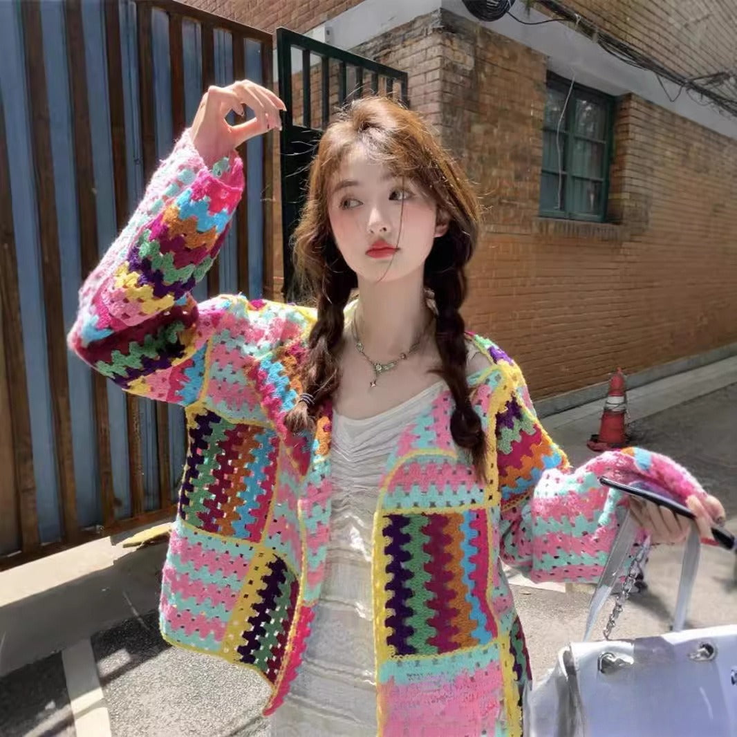 Sarah Express Crochet Woven Cotton Cardigan Sweater Women's Lightweight Top