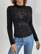 Sarah Express Women's Leopard Print Mock Neck Long Sleeve Top