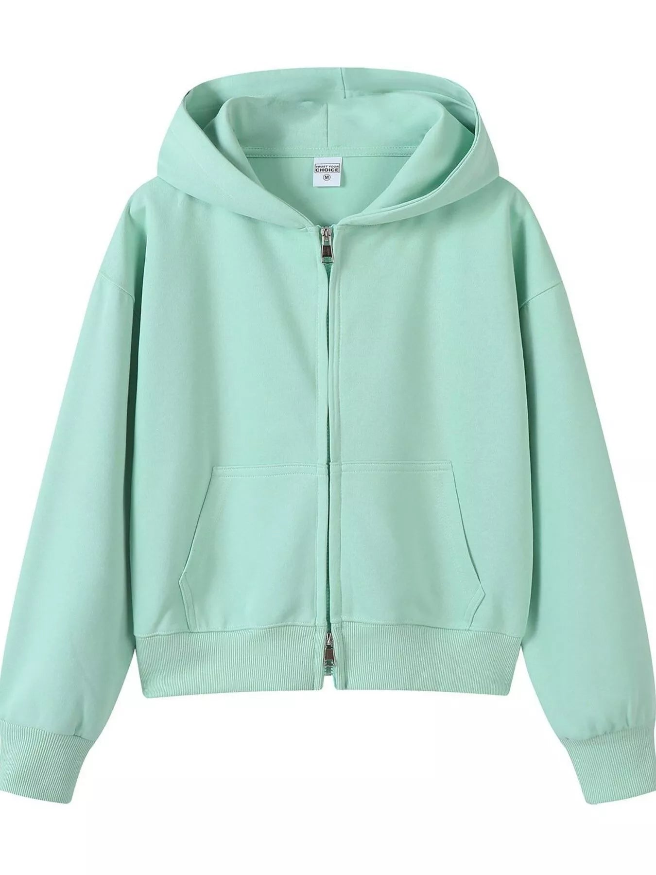 Sarah Express Women's Casual Zip-Up Long Sleeve Hoodie Plus Size Light Green