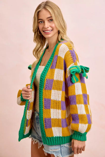 Sarah Express Women's Mardi Gras Checkerboard Front Open Cardigan