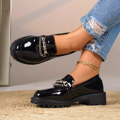 Sarah Express Women's Chain Embellished Round Toe Loafers