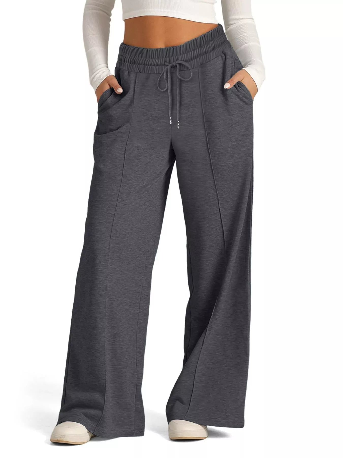 Sarah Express Women's Wide Leg Drawstring Pants - High Waist Palazzo Pants with Pockets