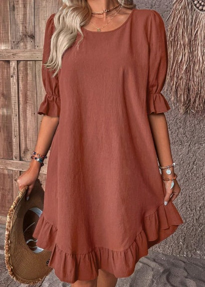Sarah Express Ruffle Hem Flounce Sleeve Cotton Dress
