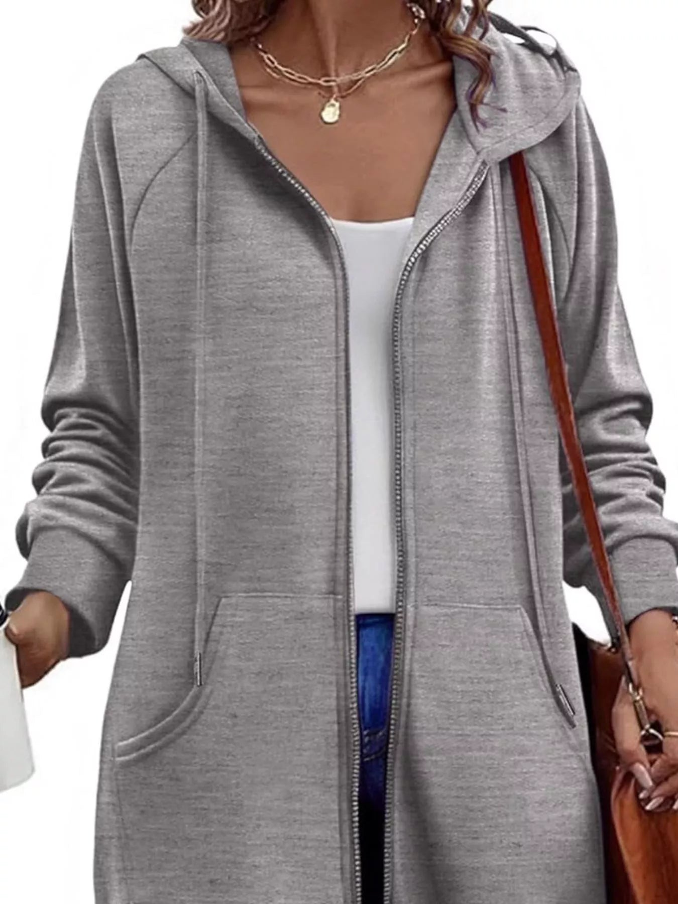 Sarah Express Women's Casual Longline Zip-Up Hooded Outerwear