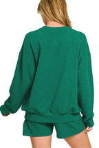 Sarah Express Women’s Slub Knit Lounge Set with Long Sleeve Top and Shorts