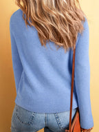 Sarah Express Women's Ribbed Knit Button Front V Neck Cardigan