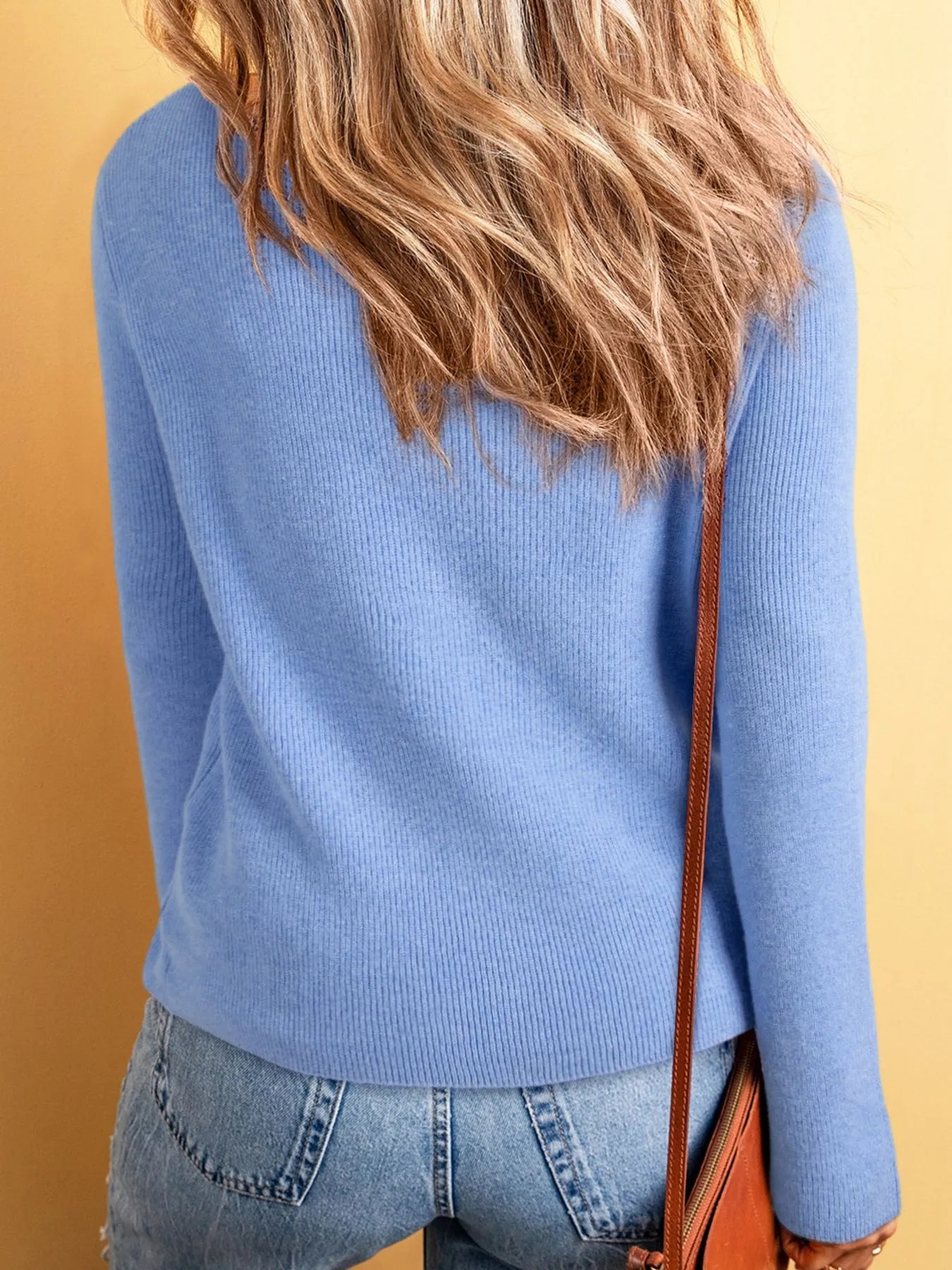 Sarah Express Women's Ribbed Knit Button Front V Neck Cardigan