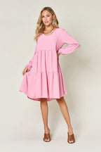 Sarah Express Women’s Plus Size V-Neck Balloon Sleeve Tiered Dress
