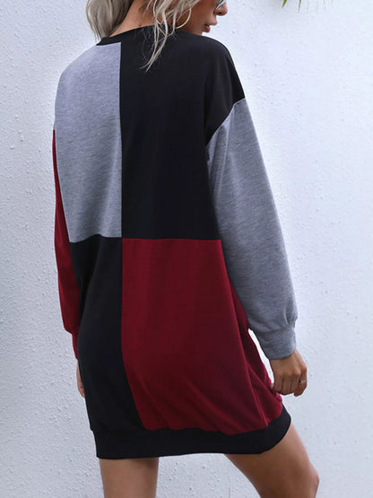 Sarah Express Women's Color Block Casual Long Sleeve Mini Dress