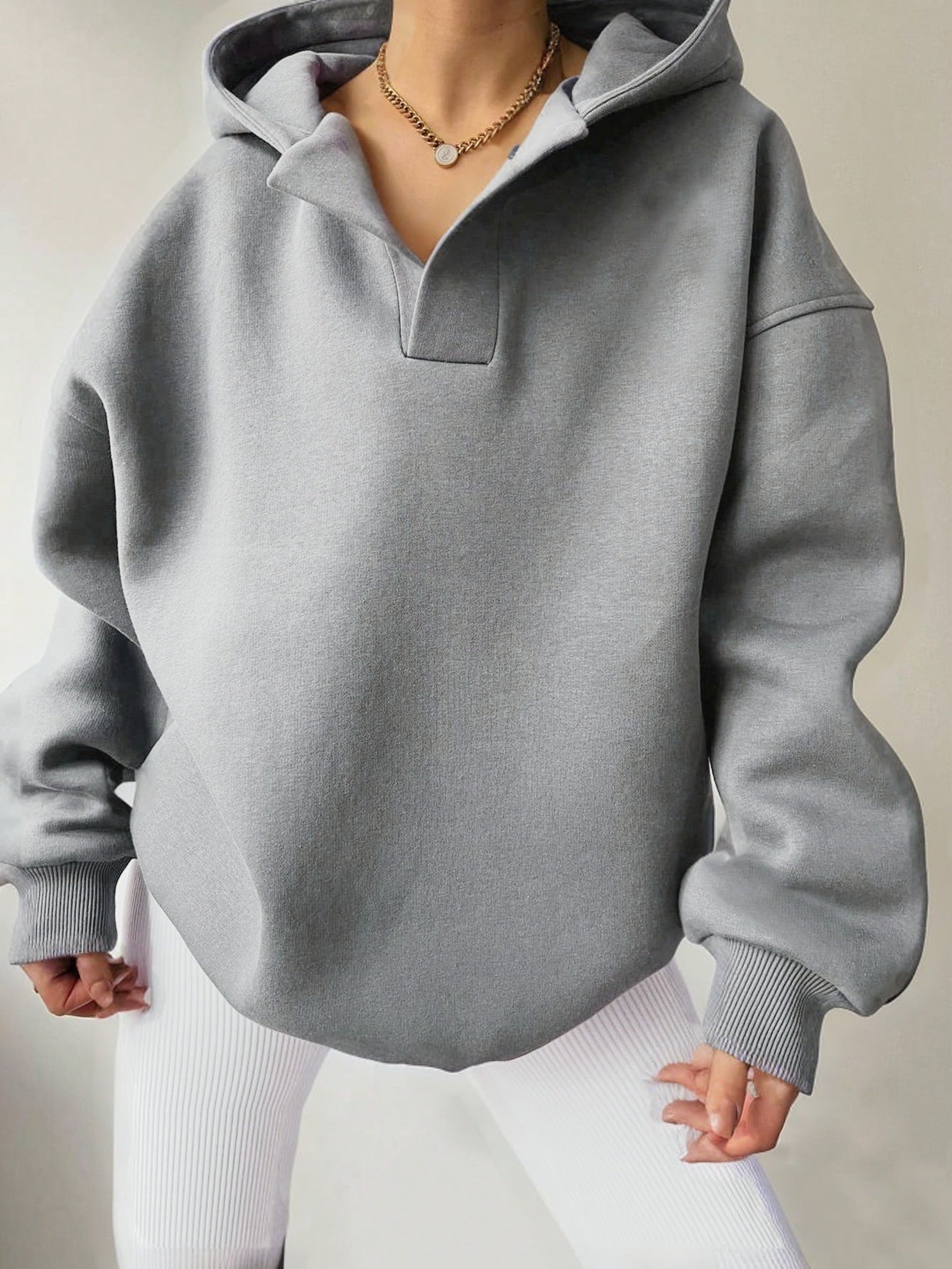 Sarah Express Women's Loose Fit Hoodie Sweatshirt - Solid Color Long Sleeve Pullover Top