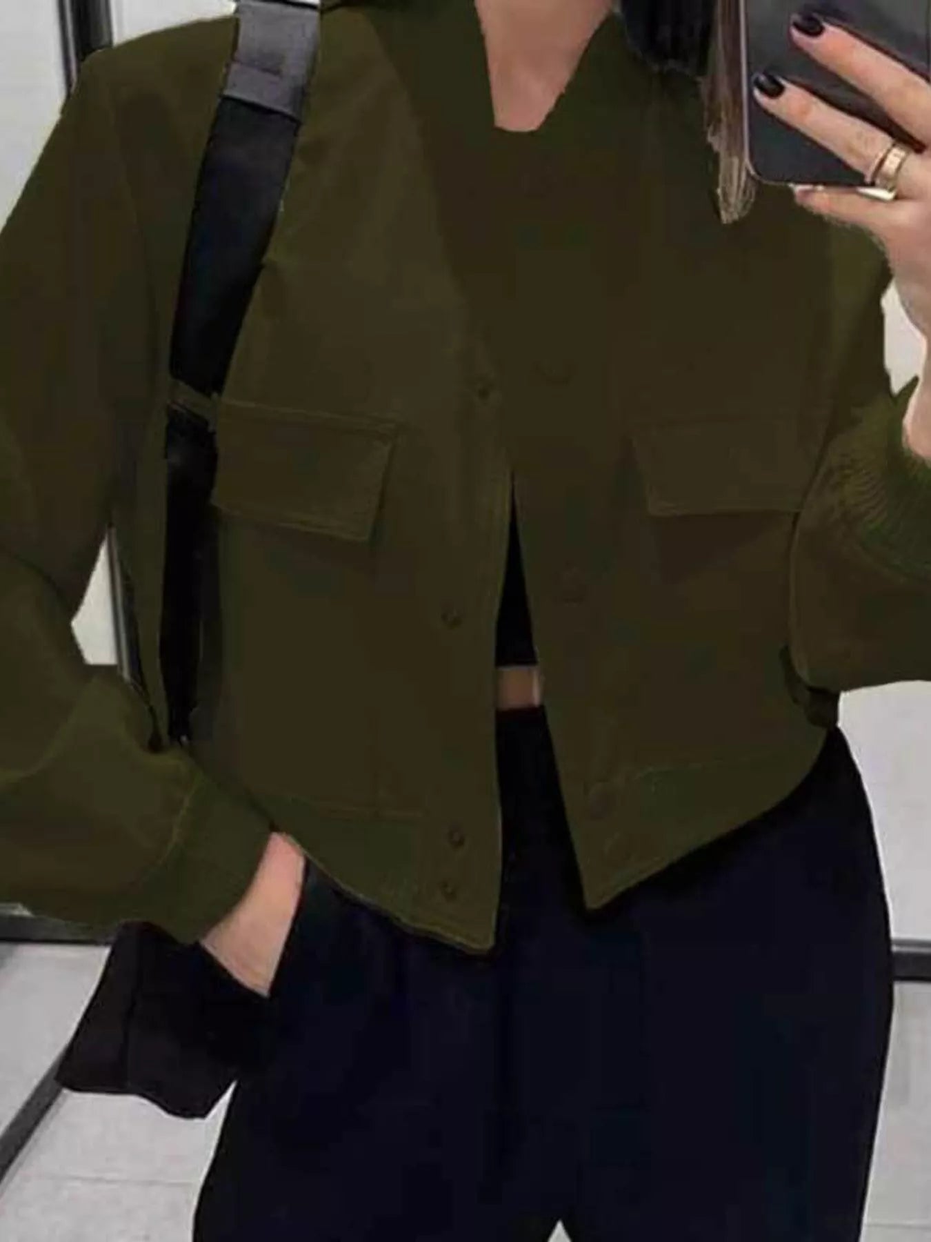 Sarah Express Women's Snap Down Long Sleeve Jacket Plus Size Army Green