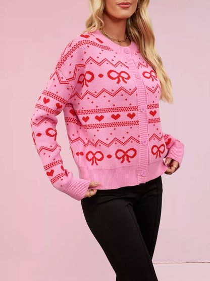 Sarah Express Women's Bowknot Pattern Knit Cardigan