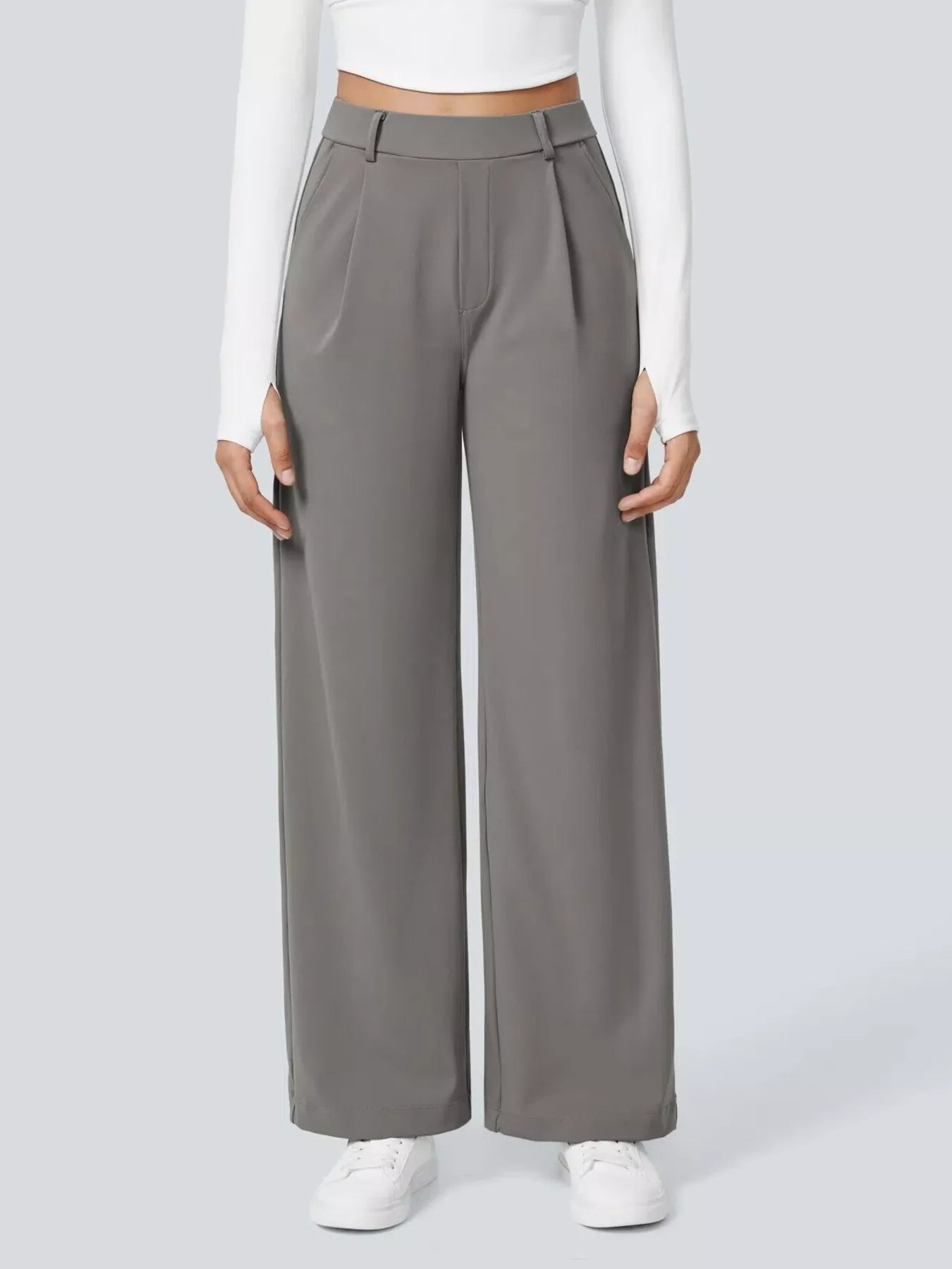 Sarah Express Women's Wide Leg Pants with Pockets Gray