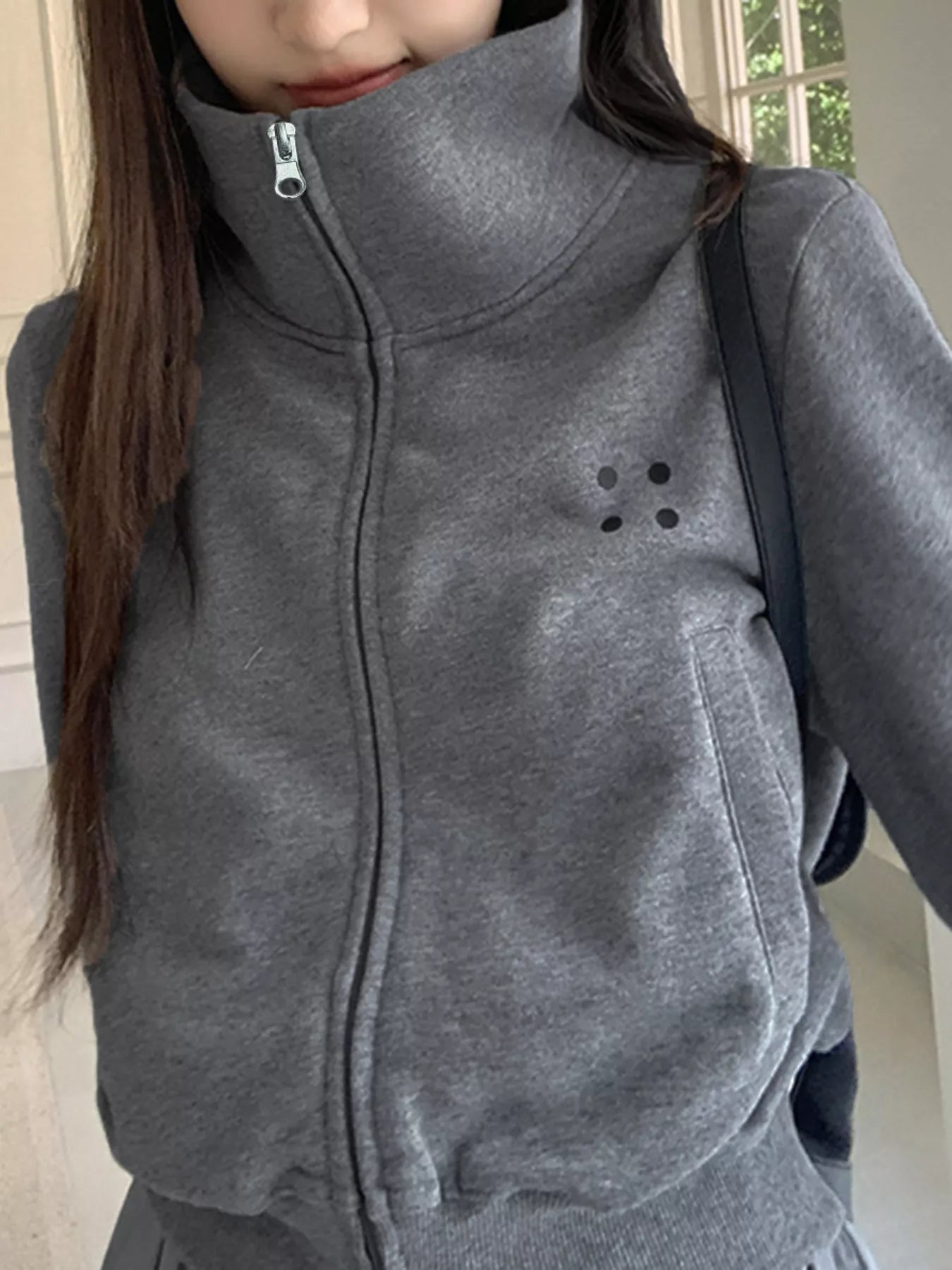 Sarah Express Women's Casual Zip-Up Cropped Jacket