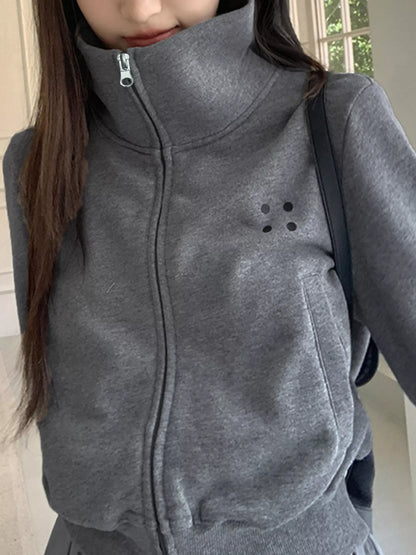 Sarah Express Women's Casual Zip-Up Cropped Jacket