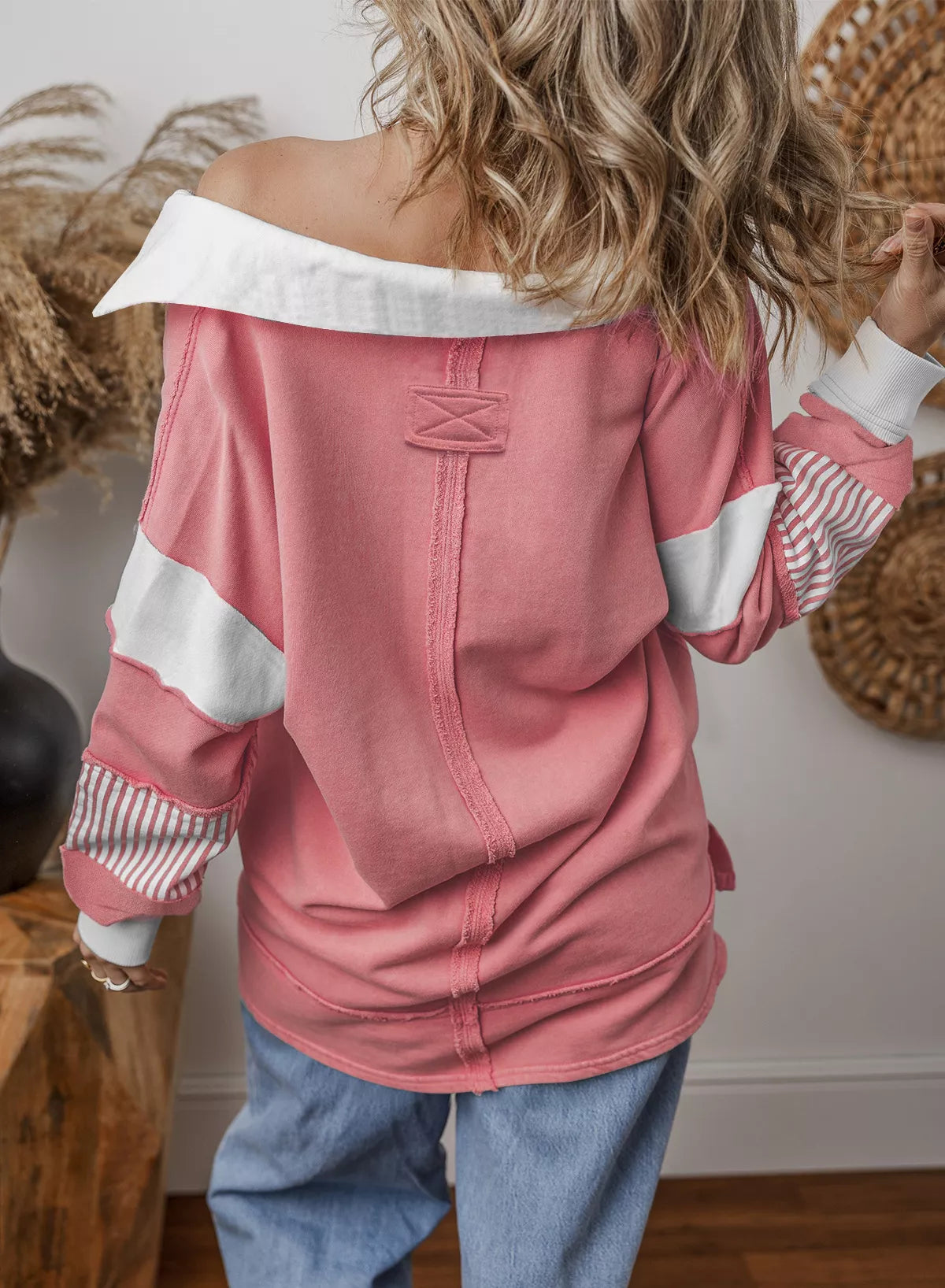 Sarah Express Women's Striped Color Block Long Sleeve Sweatshirt