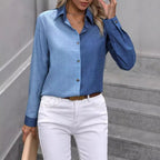 Sarah Express Women's Color Block Button Front Long Sleeve Shirt