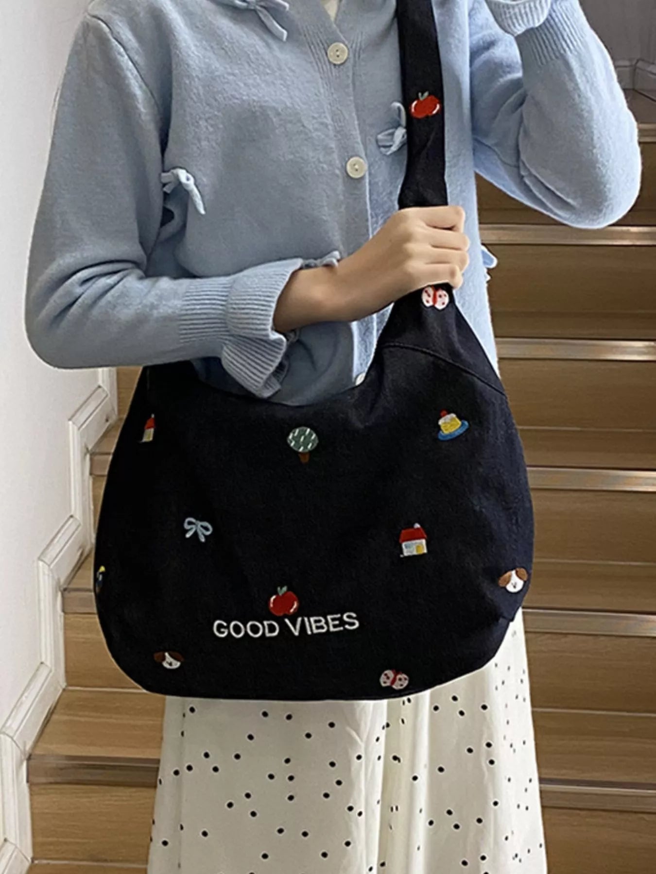 Sarah Express Women's Embroidered Denim Crossbody Bag