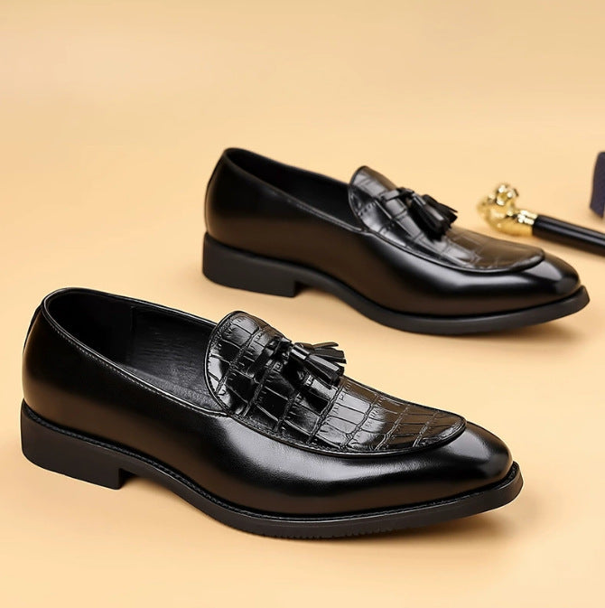 Sarah Express Men's Pointed-Toe Slip-On Dress Shoes | British Business-Casual PU Leather