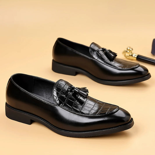 Sarah Express Men's Pointed-Toe Slip-On Dress Shoes | British Business-Casual PU Leather