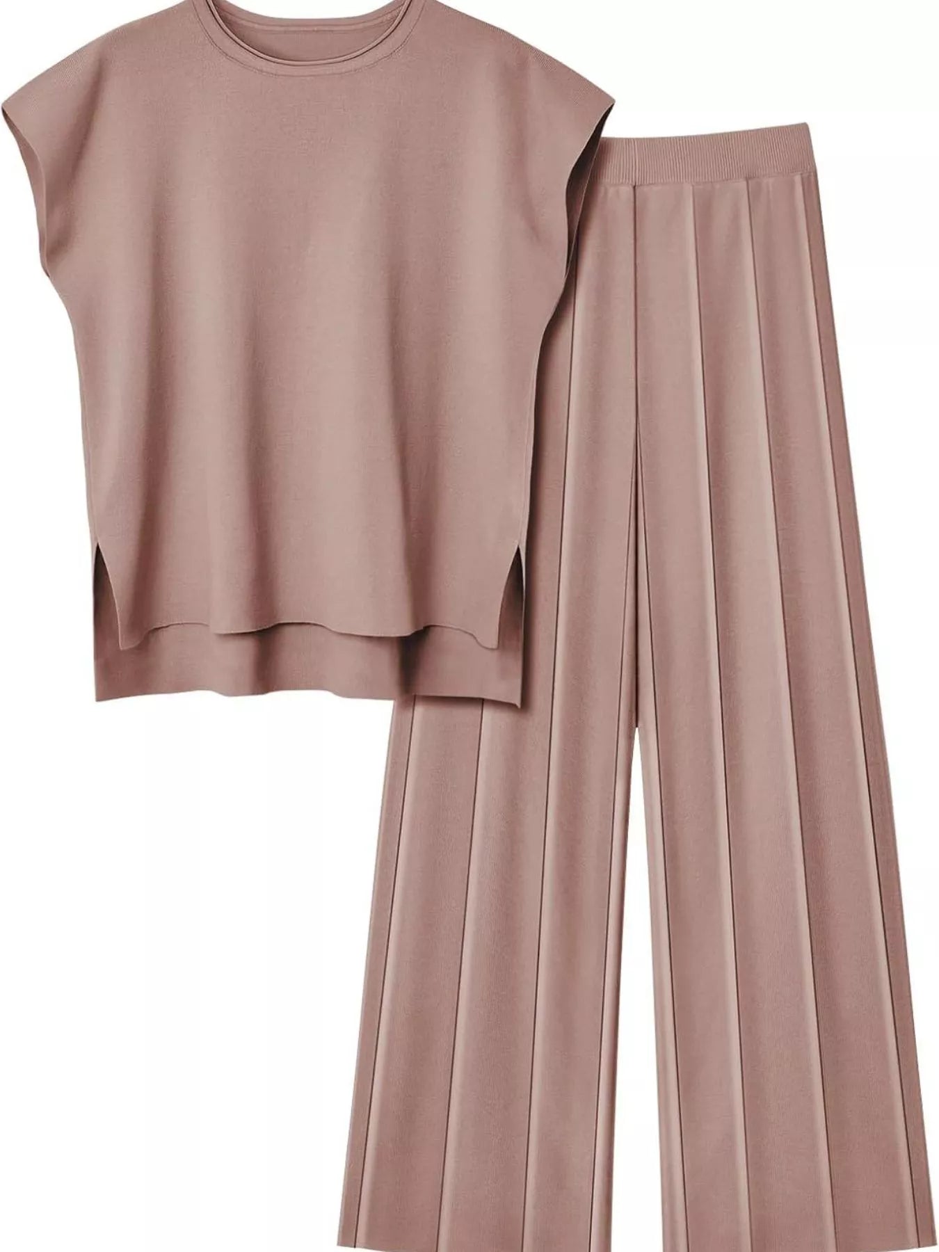 Sarah Express Women's Casual Solid Color Cap Sleeve Top and Pants Knit Set