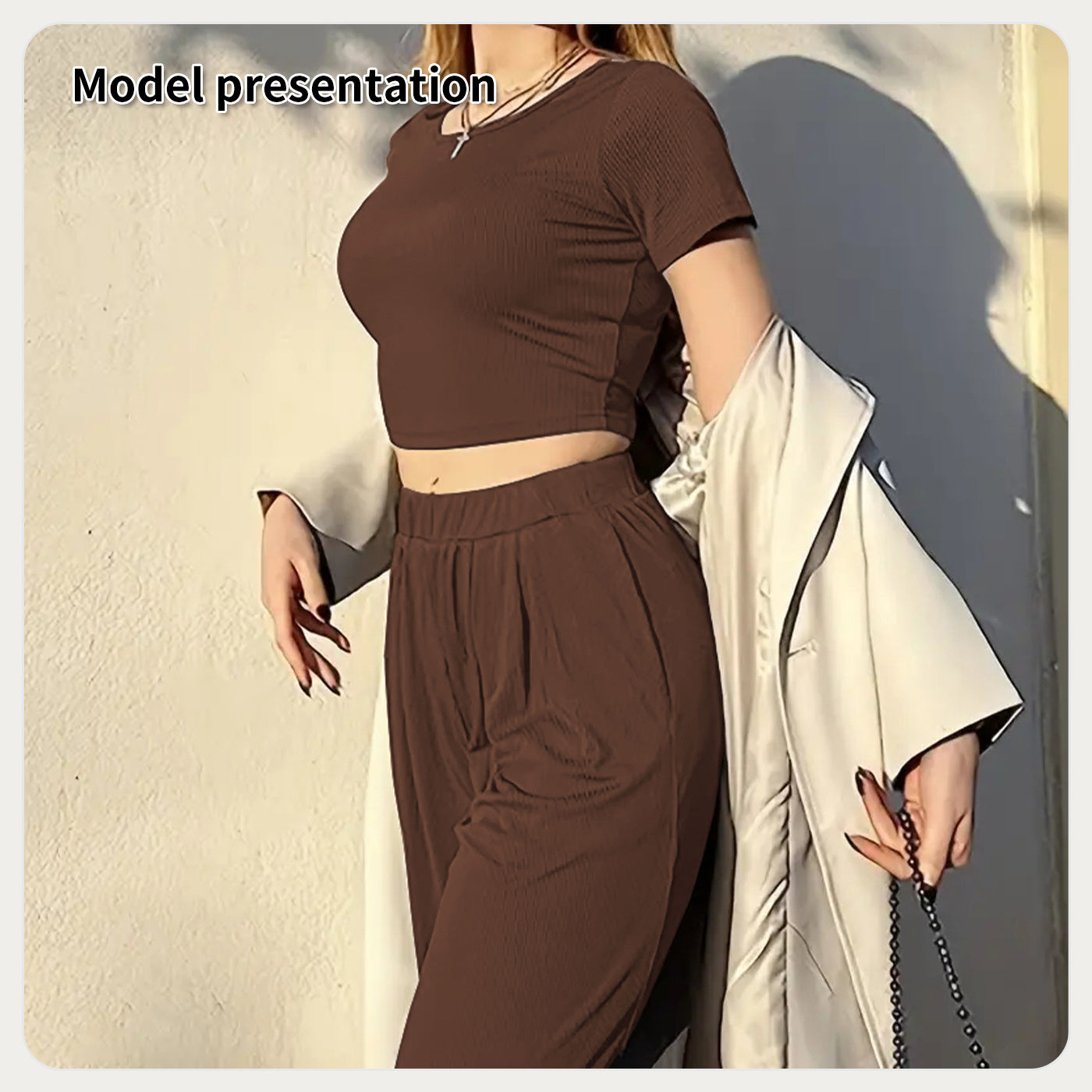 Sarah Express Women's Two Piece Suit Set Cropped Jacket and Pants