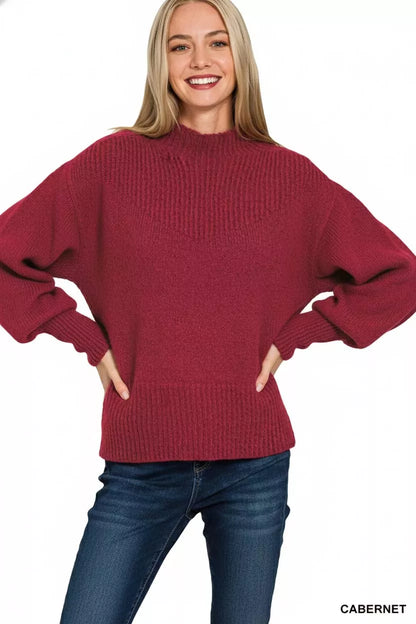 Sarah Express Women's Balloon Sleeve Mock Neck Sweater