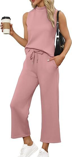 Sarah Express Women's Sleeveless Top Wide Leg Cropped Pants Two-Piece Set Matching Outfit