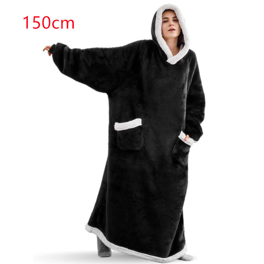 Sarah Express Oversized Wearable Blanket Hoodie with Pockets - Ultra Plush TV Blanket for Women & Men 150cm black One Size
