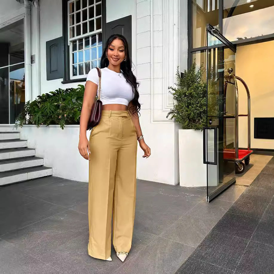 Women's High Waist Wide-Leg Straight Pants