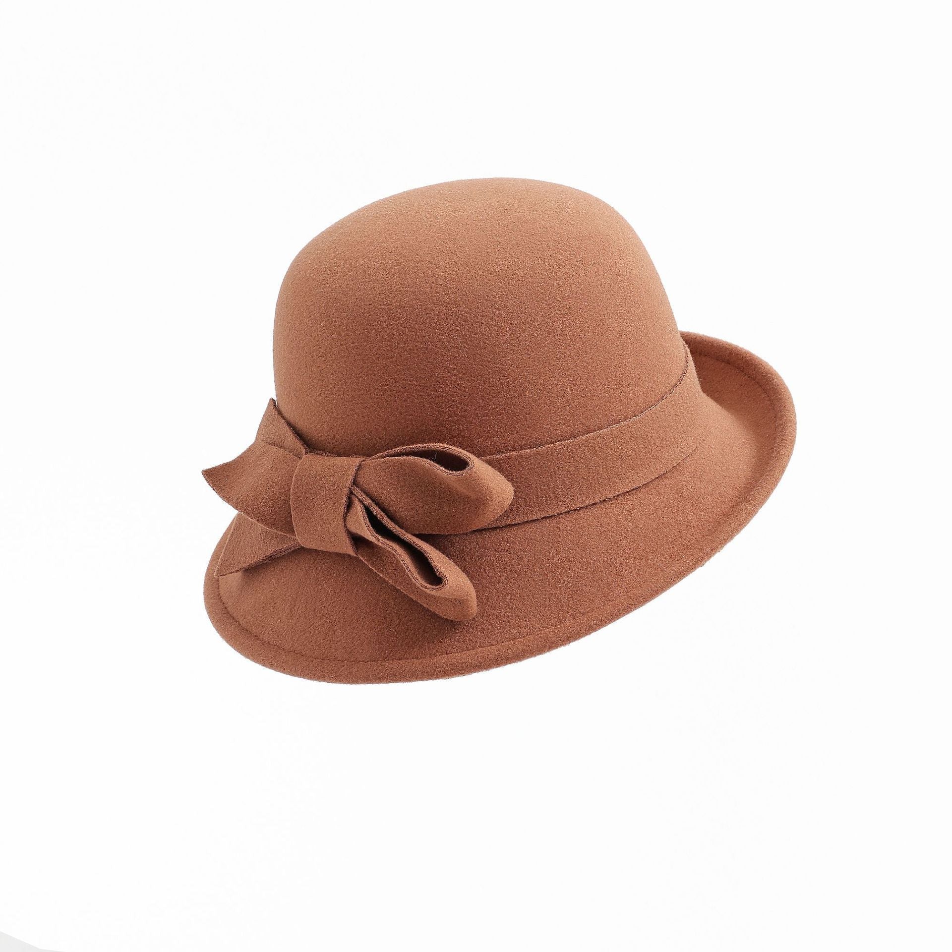Sarah Express Women's French Style Retro Bowler Hat Dome Crown with Bow Accent Polyester