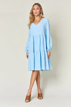 Sarah Express Women’s Plus Size V-Neck Balloon Sleeve Tiered Dress
