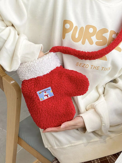 Sarah Express Women's Christmas Mitten-Shaped Plush Crossbody Bag