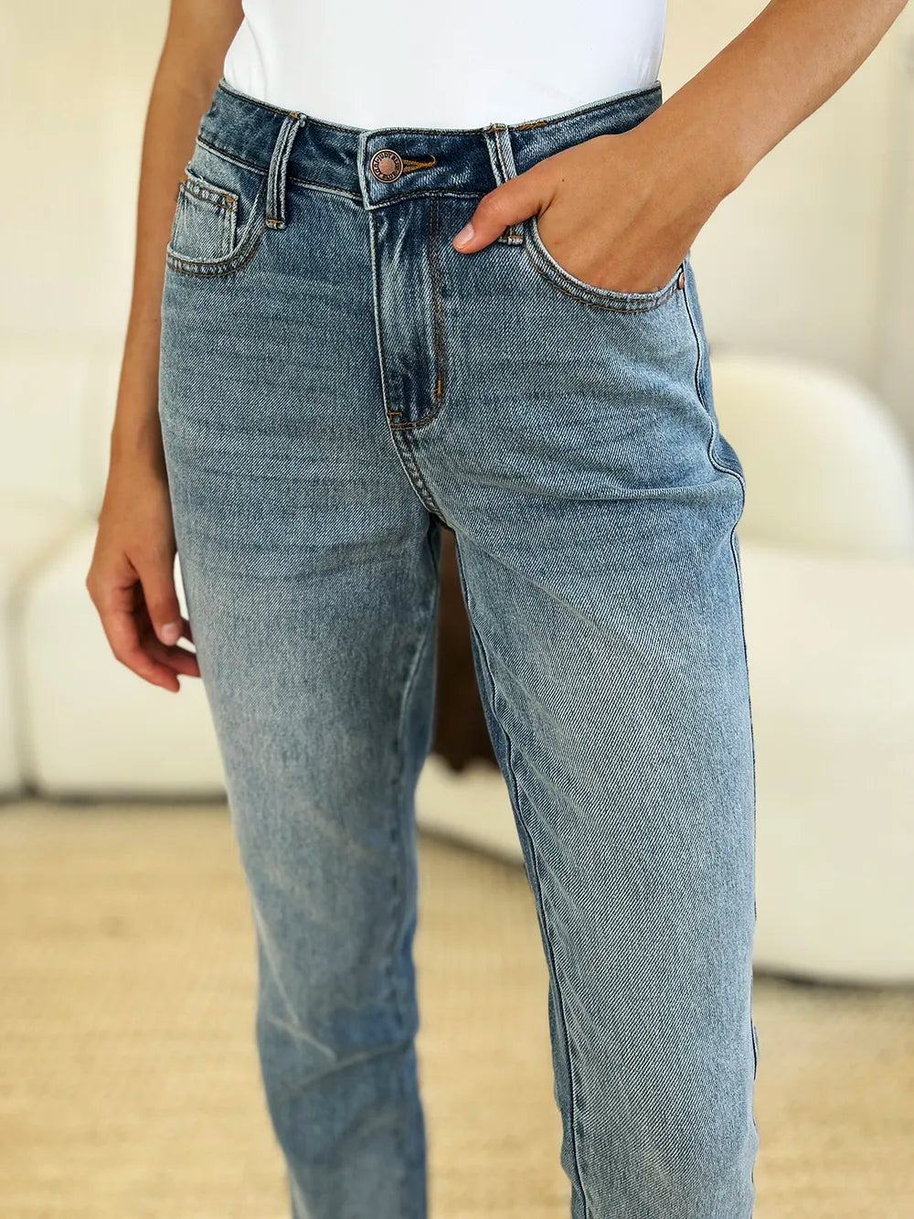 Sarah Express Women’s Plus Size Mid Rise "Rigid Magic" Release Hem Jeans
