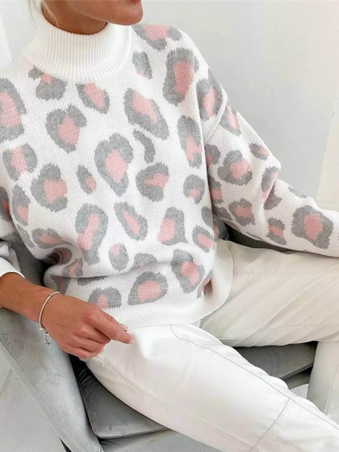 Sarah Express Women's Leopard High Neck Sweater