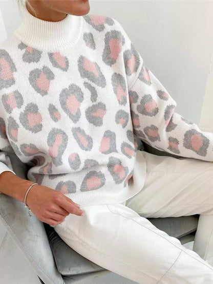 Sarah Express Women's Leopard High Neck Sweater